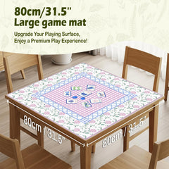 VIIJJUE pink hydrangea chinoiserie mahjong mat top view showing non-slip base.