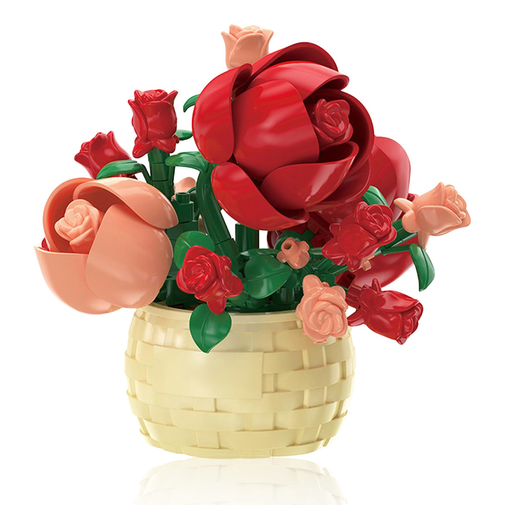 Vilbocr mini flowers blocks set rose focus, palm-sized display and creative building for kids and adults.