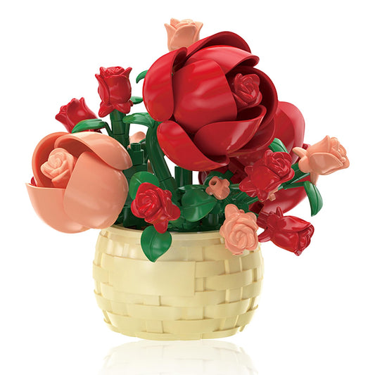 Vilbocr mini flowers blocks set rose focus, palm-sized display and creative building for kids and adults.