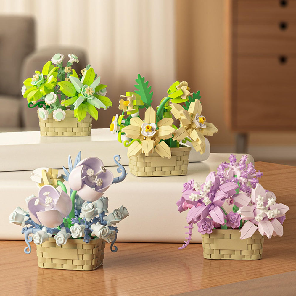 Vilbocr mini flowers blocks set violets, compact artful tiles for cozy shelf displays.