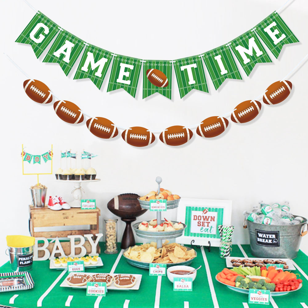 VILIFEVER two-piece football party decor kit ready for quick hanging.