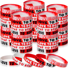 VioraWhite I Love to Read wristbands package with 60 silicone bracelets for classroom rewards.