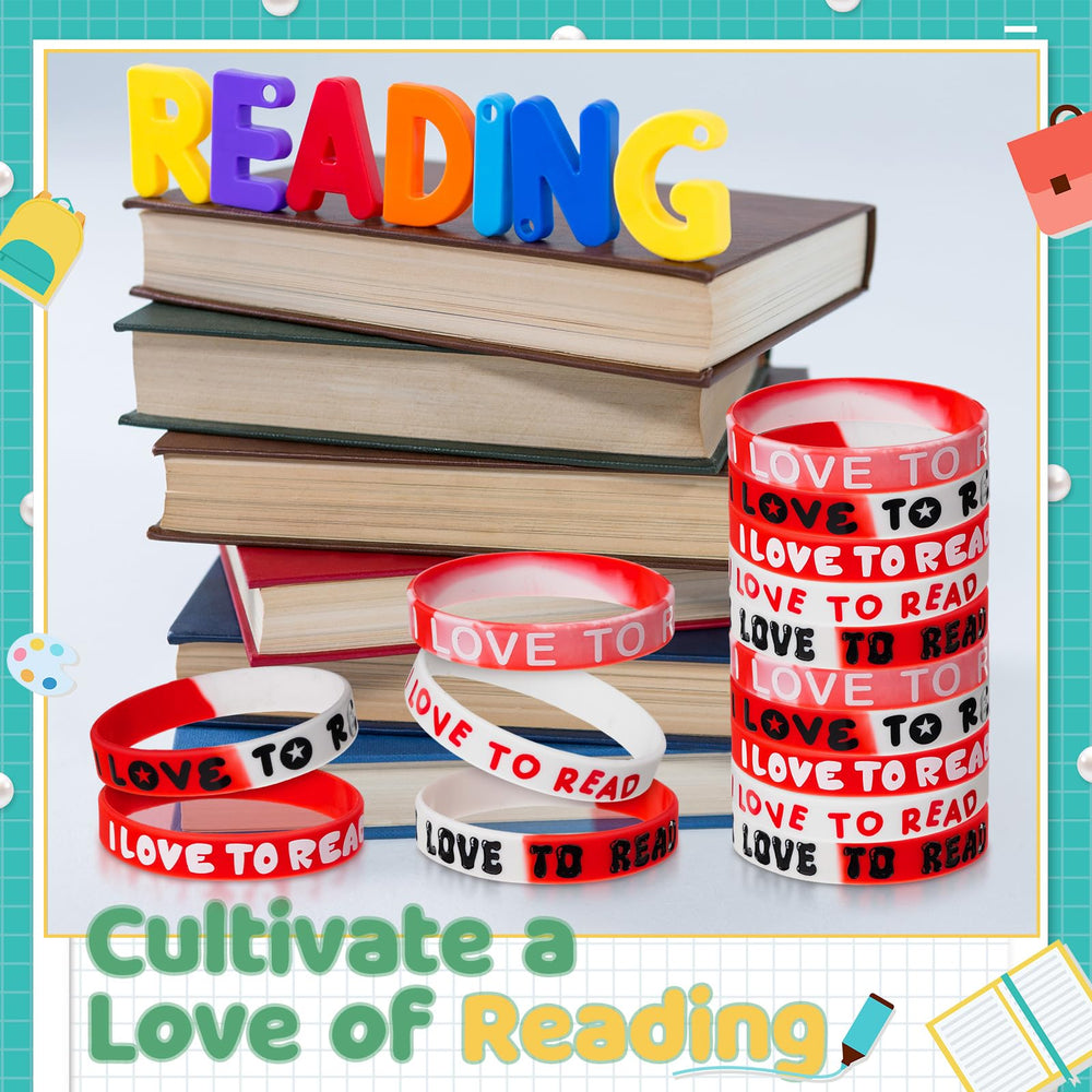 VioraWhite I Love to Read wristbands suit reading-themed party decorations.
