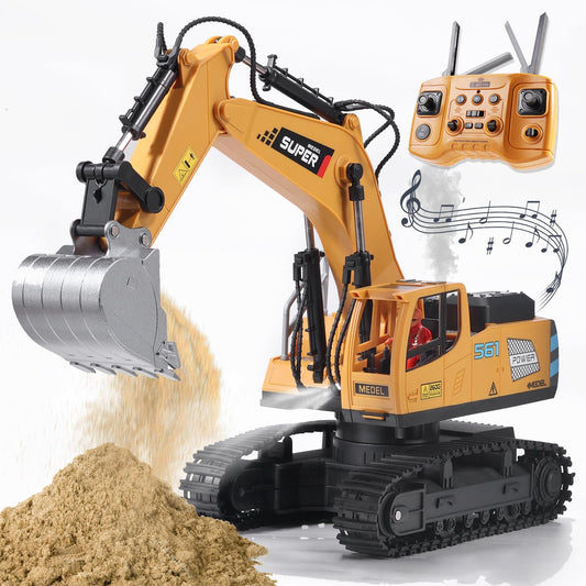 ViRockSign remote-control excavator front view highlights durable construction for long-lasting play.