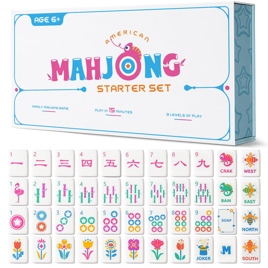 Virora Mahjong mini tiles close-up shows vibrant UV designs for durable play