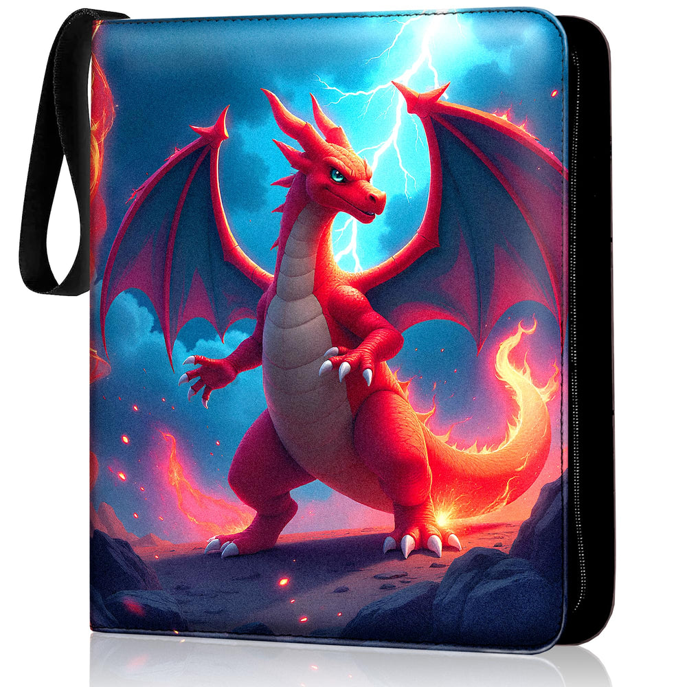 Virtualtonyshop orange dragon binder cover with flames, durable PU leather protects your cards.