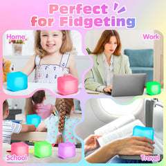 Viscoo stress cube being squeezed highlights durable material for repeated use