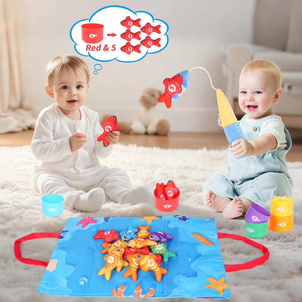 Visivessel soft cloth fish set for safe, tactile fishing play.