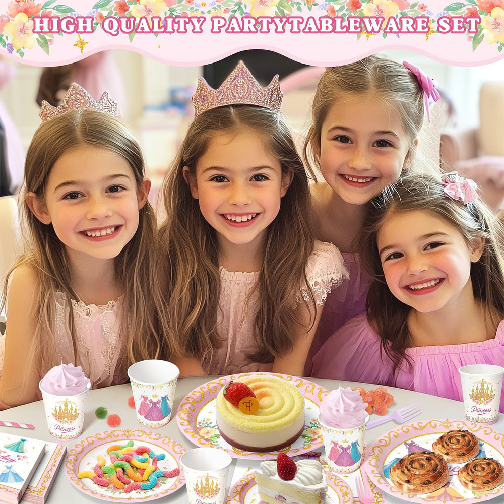 Vistico Princess Party Tableware Set image shows a complete, coordinated party kit