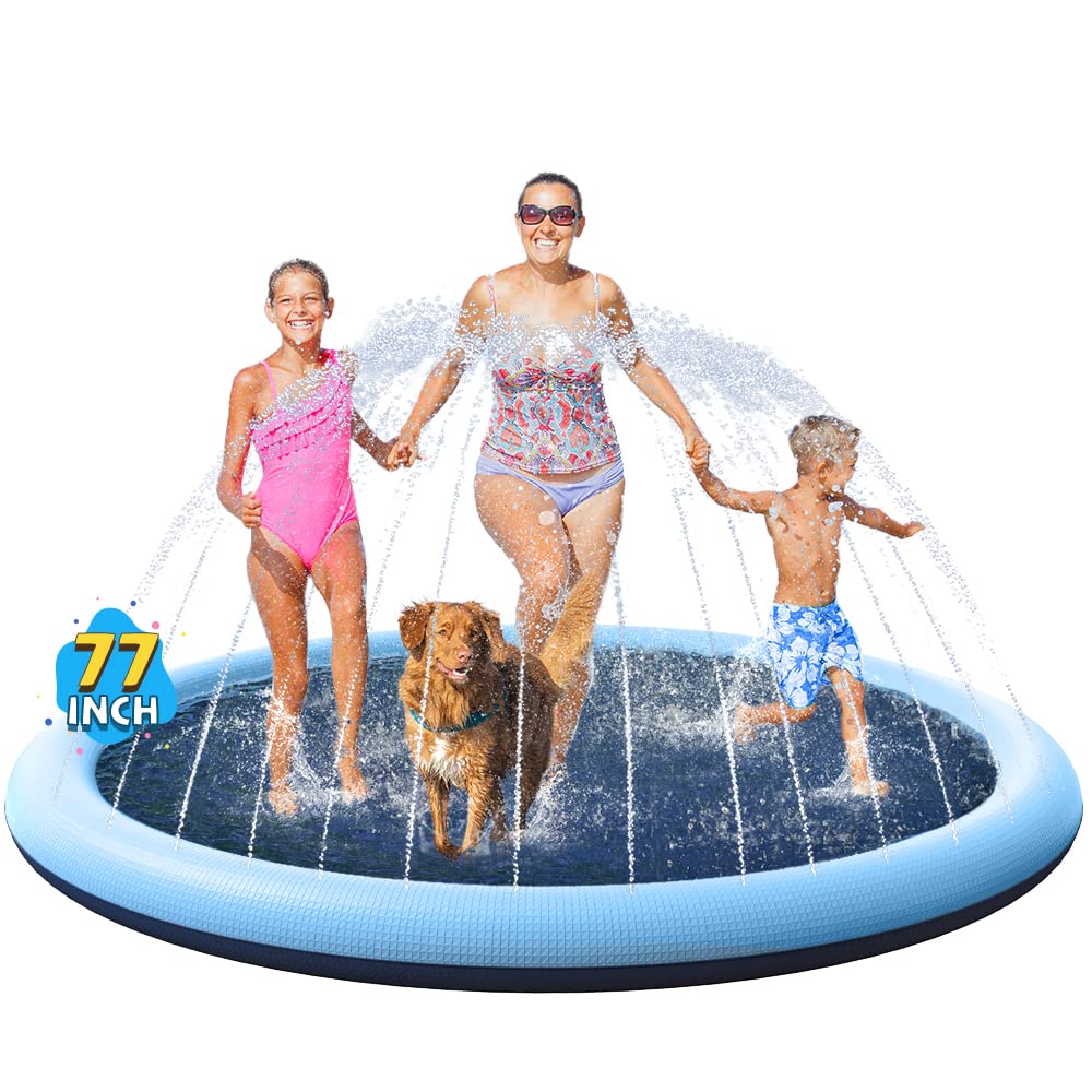 VISTOP non-slip splash pad 77inch blue border for safe outdoor kids play