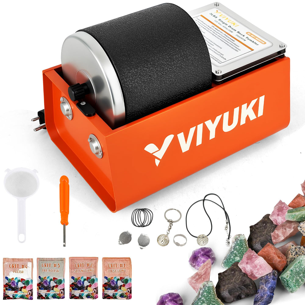 VIYUKI Rock Tumbler Kit durable barrel close-up showing sturdy construction.