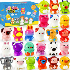Vkovnis animal squishies set, 24 colorful figures, ideal for party favors and classroom rewards.