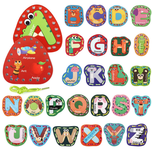 Vodolo 26-piece lacing cards travel sewing kit shows letters for on-the-go early literacy