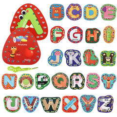 Vodolo 26-piece lacing cards travel sewing kit shows letters for on-the-go early literacy