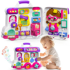 VOILBTOY Busy Board with colorful cartoon design and wheels for mobile play.