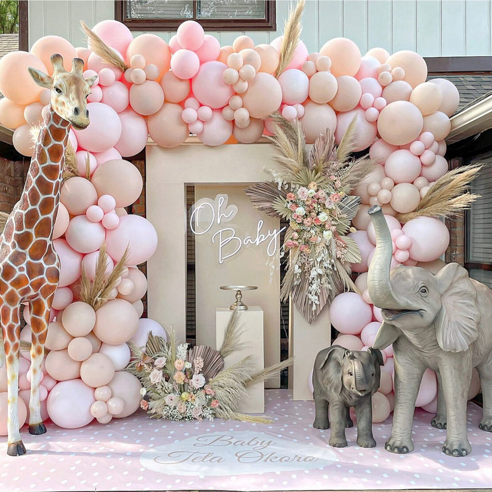 Voircoloria birthday decor pastel pink balloons elevating photos and celebrations