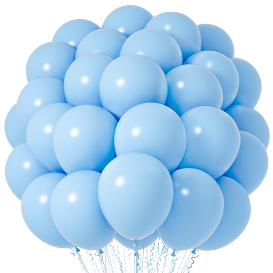 Voircoloria light blue balloons highlight a dreamy 66-pack backdrop for celebrations.