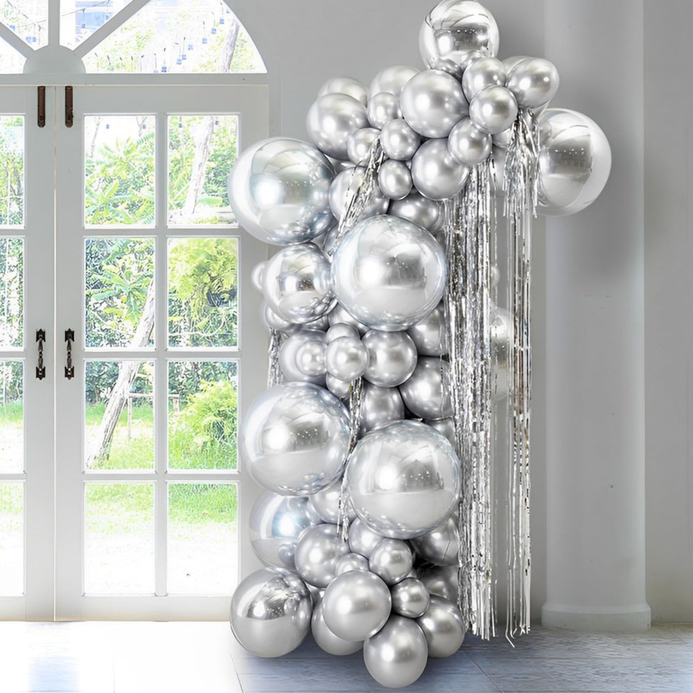 Voircoloria 10-inch metallic silver balloons for layered party decor