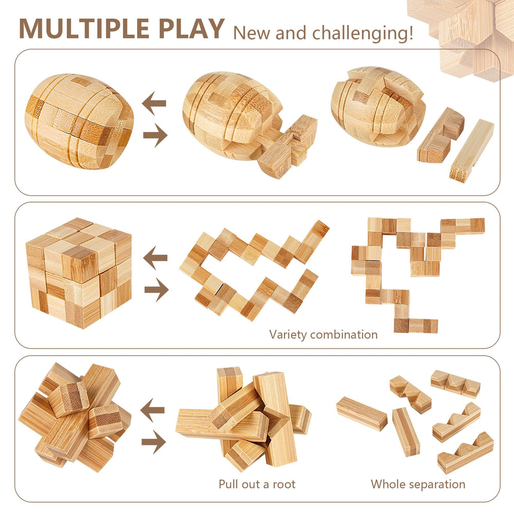 VolksRose travel-friendly wooden brain teaser, compact for on-the-go mental challenges.