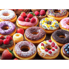 VOLUVOLU donut puzzle: glossy glazed donuts for a colorful, family-friendly challenge.