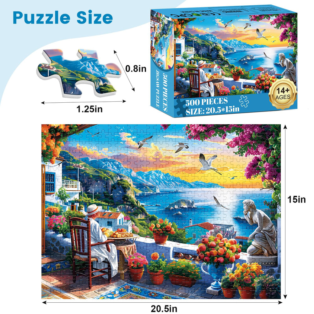 Voluvolu spring seaside jigsaw puzzle with floral notes and calm coastal scenery for solo or group play.