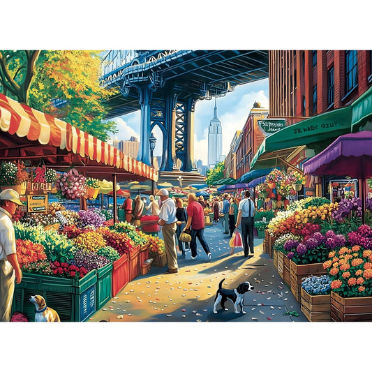 VOLUVOLU flowers landscape puzzle: vibrant blooms in a city scene for relaxing downtime.