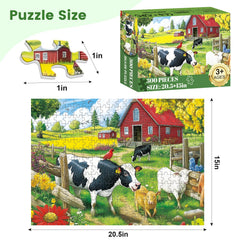 VOLUVOLU 300-piece pasture scene with vibrant flowers and blue sky for calm, screen-free play.