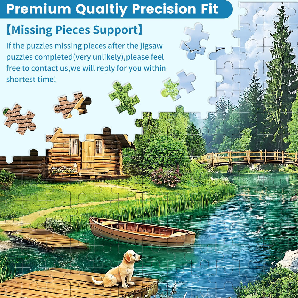VOLUVOLU wooden house and dog scene puzzle, ideal for animal lovers and home decor.