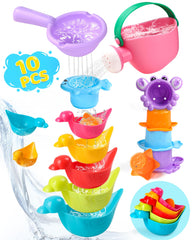 Voohek toddler bath toys with multi-color cups for stack-and-pour fun.