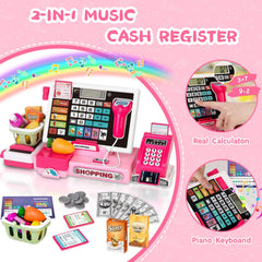 VOPOGLNE cash register playset calculator function supports basic math practice during playtime.