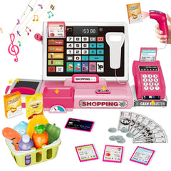 VOPOGLNE cash register playset front view for imaginative pretend shopping and counting.