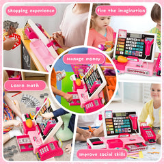 VOPOGLNE cash register playset money and cards enable pretend transactions.