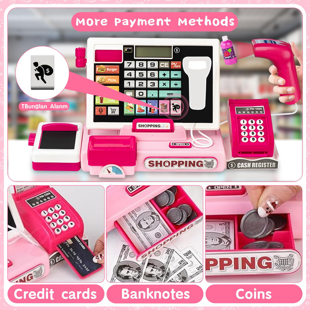 VOPOGLNE cash register playset scanner lights provide interactive checkout cues.
