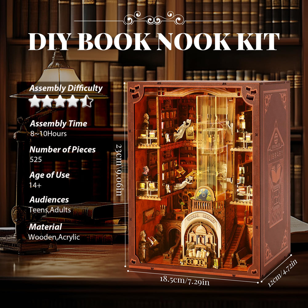VORATHIS Book Nook Kit—sightseeing elevator detail adds charm to desks or shelves.