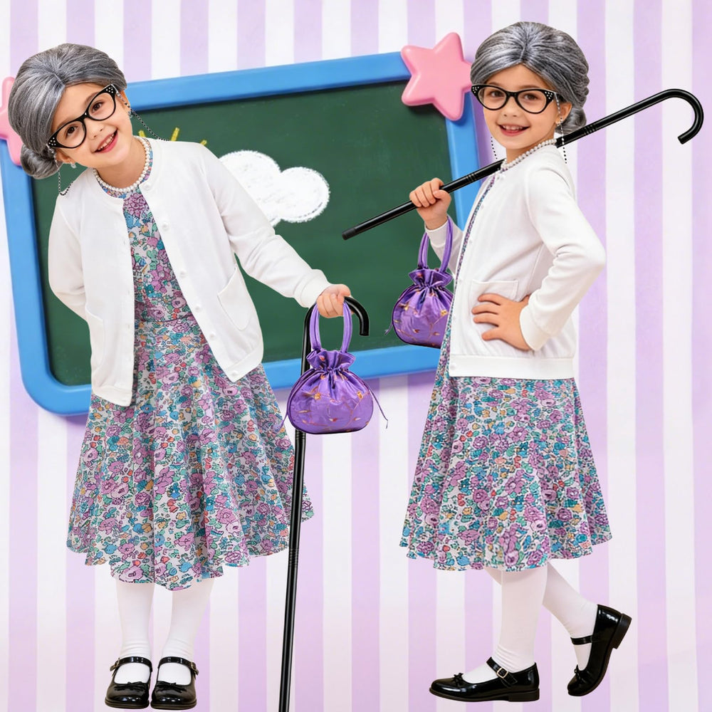 VORLITS grandma wig and glasses set for an authentic 100th day look