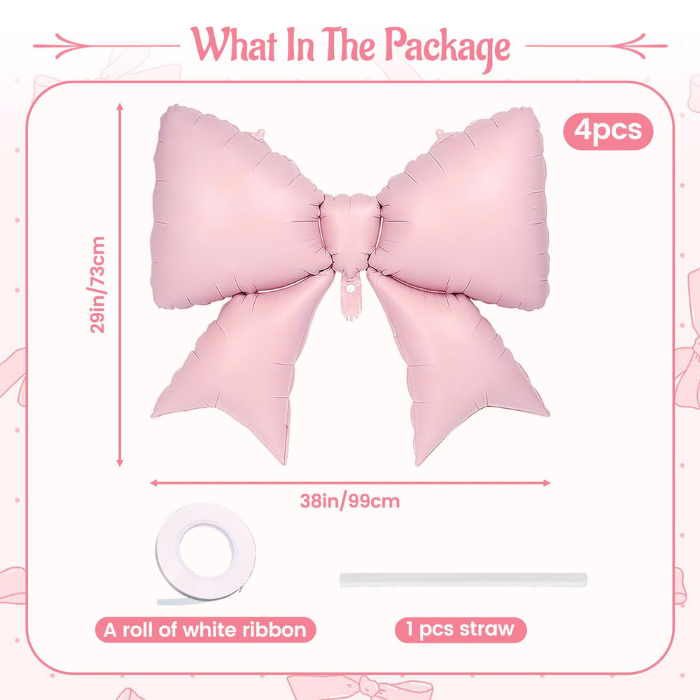 Vorplick pink bow balloon 38in close up with glossy surface