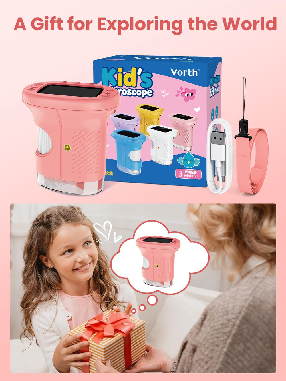 Vorth pink design adds a friendly, kid-ready appearance.