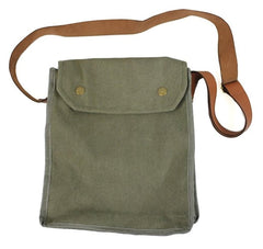 Vosariy Indiana Jones MK VII gas mask bag green front view showing vintage look and compact size