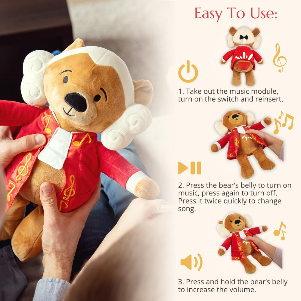 Vosego Amadeus Mozart Plush Bear features Mozart bio for interactive storytelling