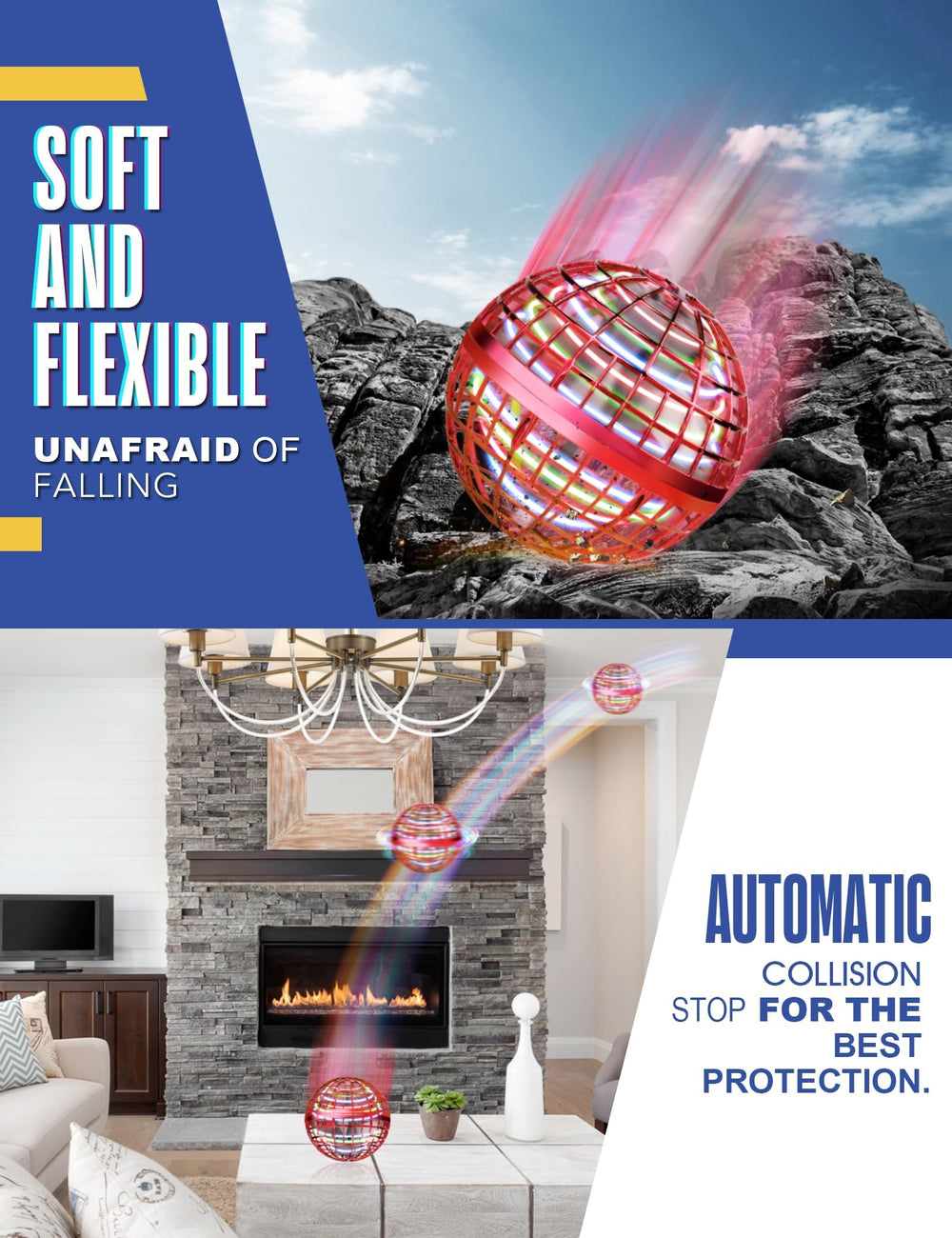 Vrainito Flying Orb Ball in flight glow enhances visual appeal