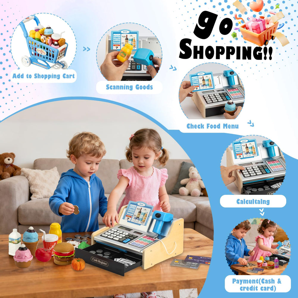 VROGTIK cash register with scanner and sounds encourages interactive pretend grocery play