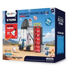 VROGTIK Space Theme Tiles rocket front with magnets enabling quick, secure building for kids.