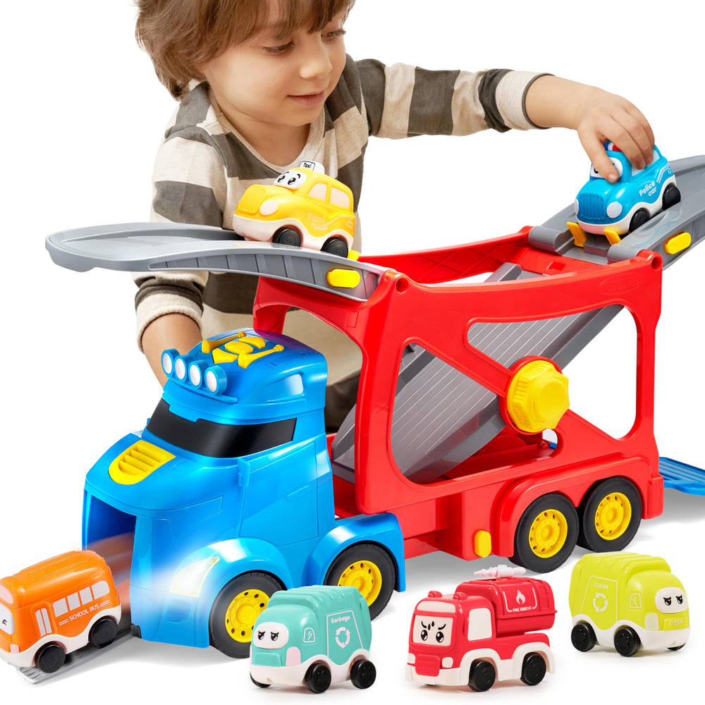 Vroomix extra large carrier truck in 26-inch mode for spacious pretend play and storage.