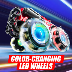 Vroomix LED wheels close-up show bright lights during play.