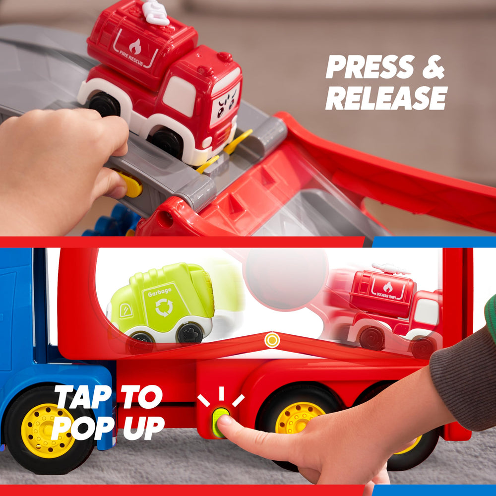 Vroomix truck with siren and lights provides engaging play features.