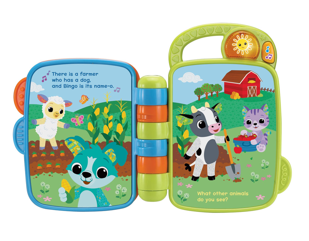 VTech Baby Animal Rhymes Storytime music button offers upbeat melodies to invite movement