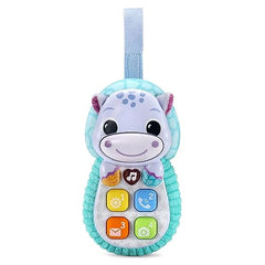 VTech Hello Hippo Soft Phone attached to diaper bag for travel