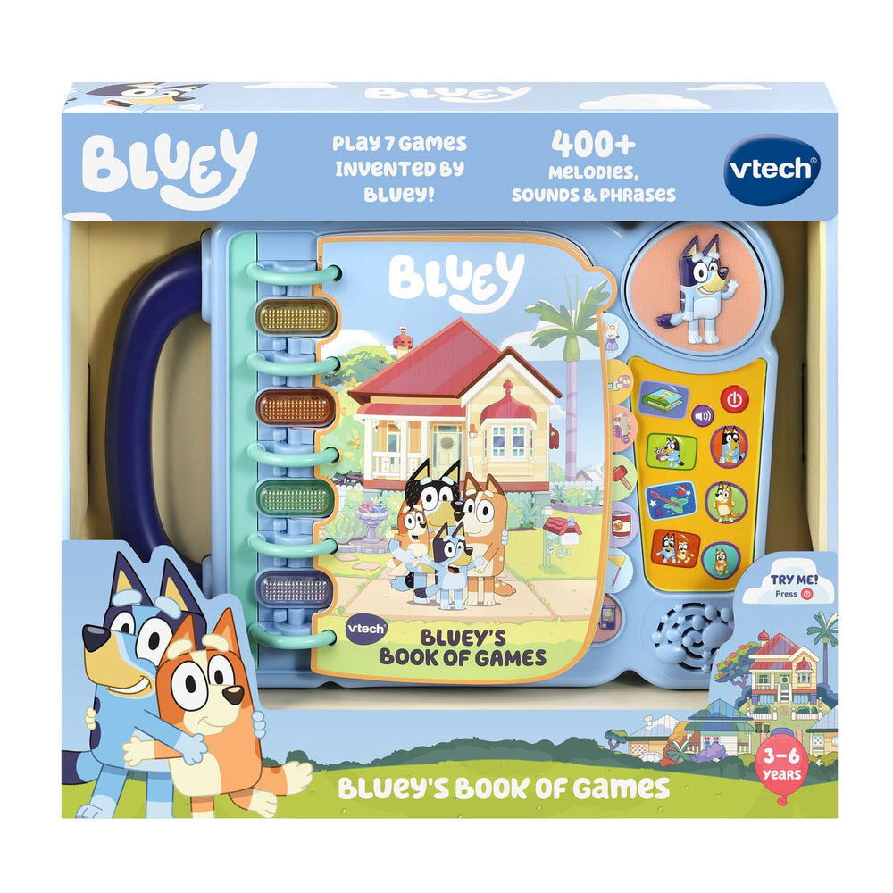 VTech Bluey’s Book of Games carrying-handle makes on-the-go play easy.