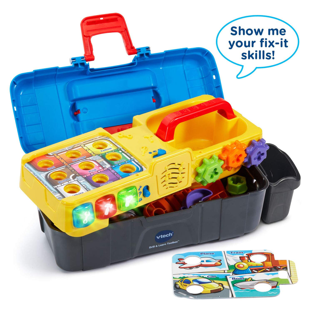 VTech Drill and Learn Toolbox drill spins gears for motor skills practice