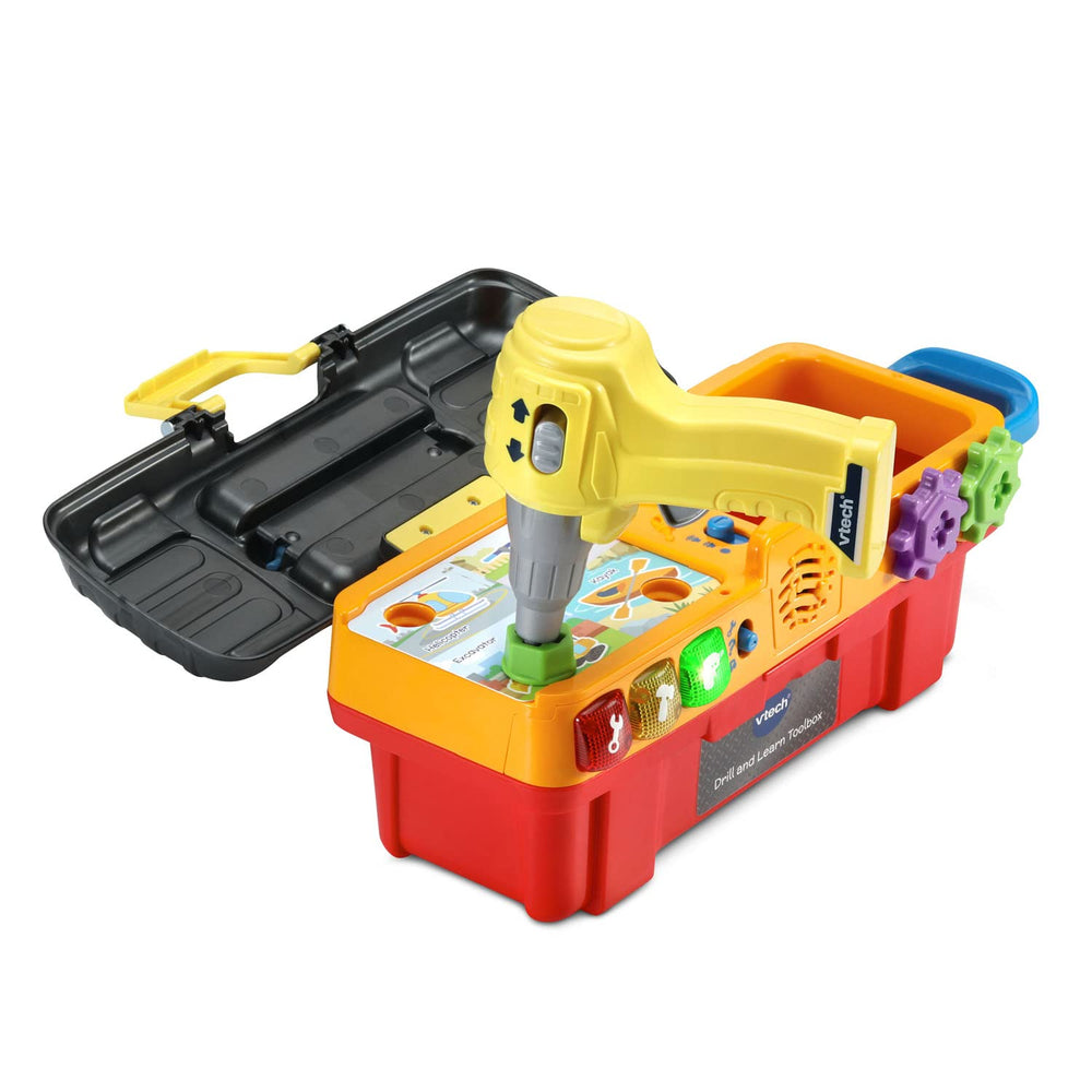 VTech Drill and Learn Toolbox Pro hammer in action boosts pretend fixing